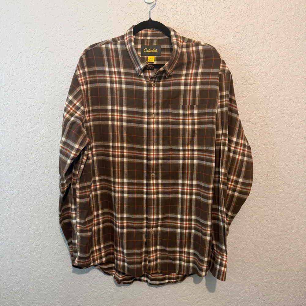 Cabela's Plaid Button Down Shirt XL Brown Orange Gorpcore Outdoor Workwear
